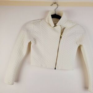 Beautees Girls Size Small Quilted Cream Moto Jacket Zip‎ Front GUC